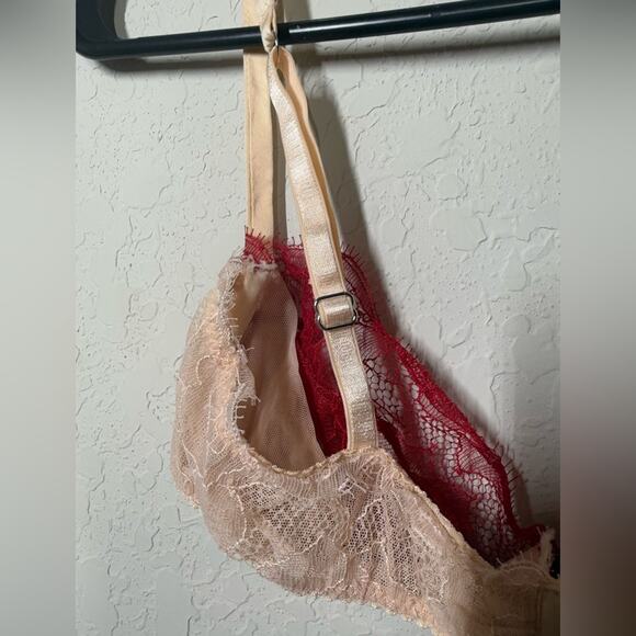 Fleur Du Mal Rose Lace Unlined Demi Bra Sz US 34C - Picture 9 of 9